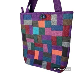 Quilted Patch Work Small Tote Burlap Mini Bag